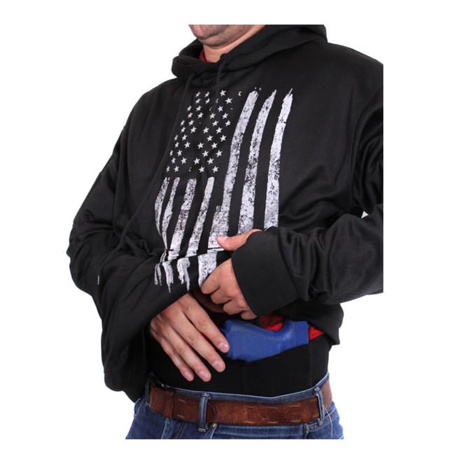 Hoodie-Black Distressed US Flag Concealed Carry Adult